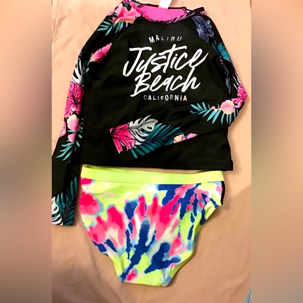 Girls justice swimsuit size 8 made out of 100% recycled polyester